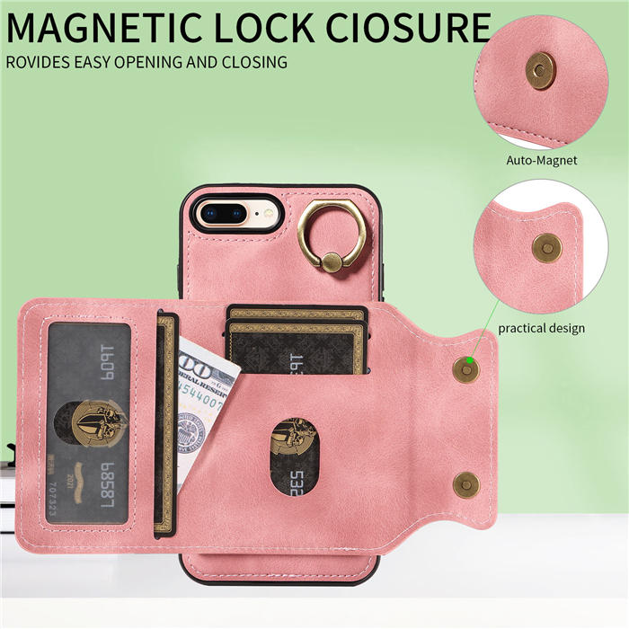 For iPhone 7 Plus/8 Plus Card Holder Ring Kickstand Magnetic Closure Case