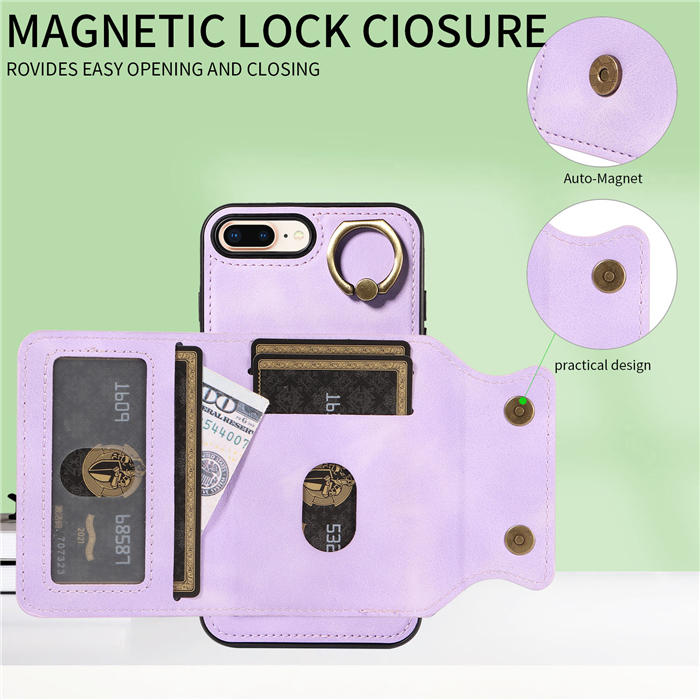 For iPhone 7 Plus/8 Plus Card Holder Ring Kickstand Magnetic Closure Case