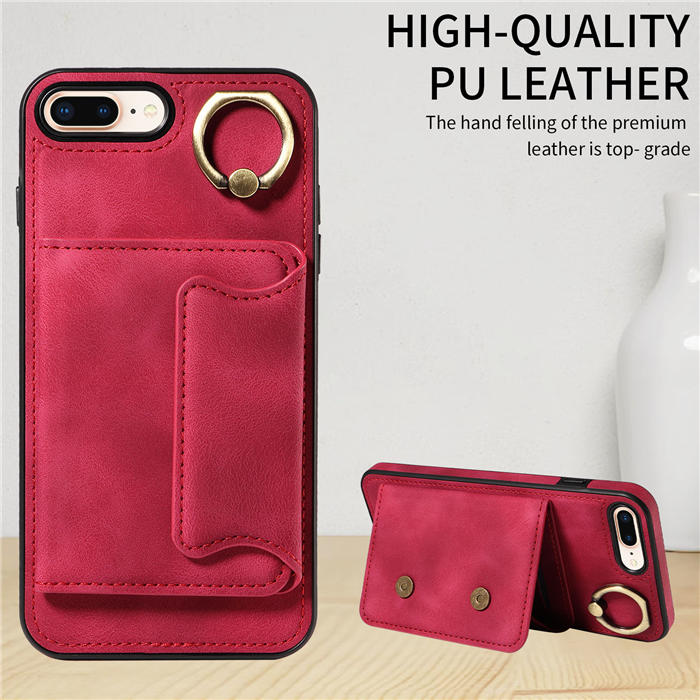 For iPhone 7 Plus/8 Plus Card Holder Ring Kickstand Magnetic Closure Case