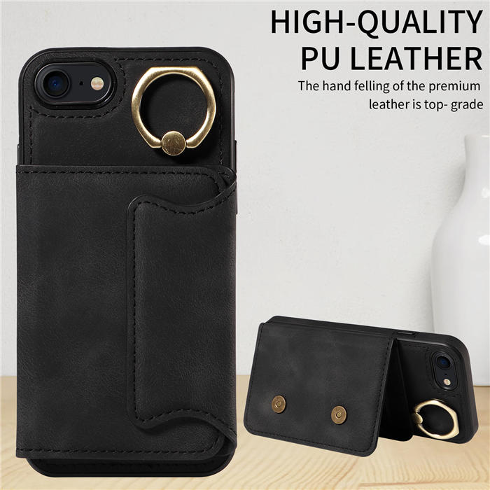 For iPhone 7/8/SE 2020/SE 2022 Card Holder Ring Kickstand Magnetic Closure Case