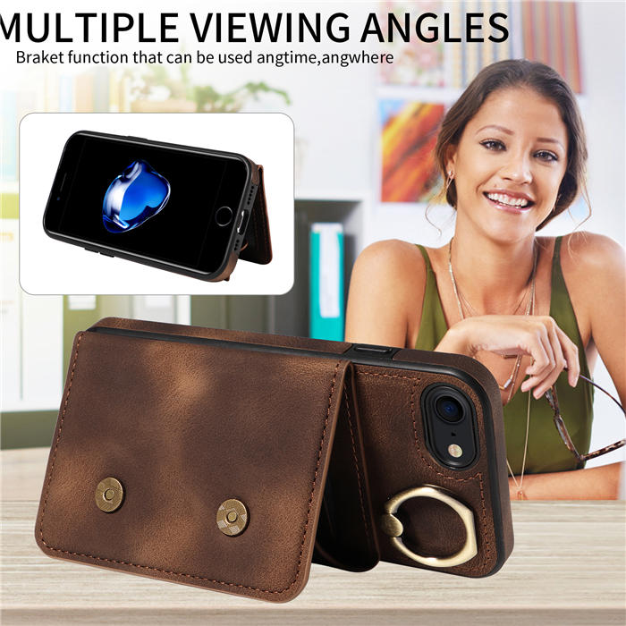For iPhone 7/8/SE 2020/SE 2022 Card Holder Ring Kickstand Magnetic Closure Case