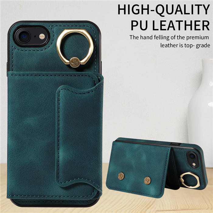 For iPhone 7/8/SE 2020/SE 2022 Card Holder Ring Kickstand Magnetic Closure Case