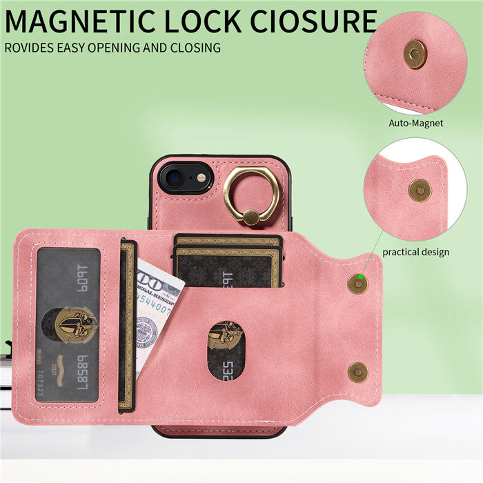 For iPhone 7/8/SE 2020/SE 2022 Card Holder Ring Kickstand Magnetic Closure Case