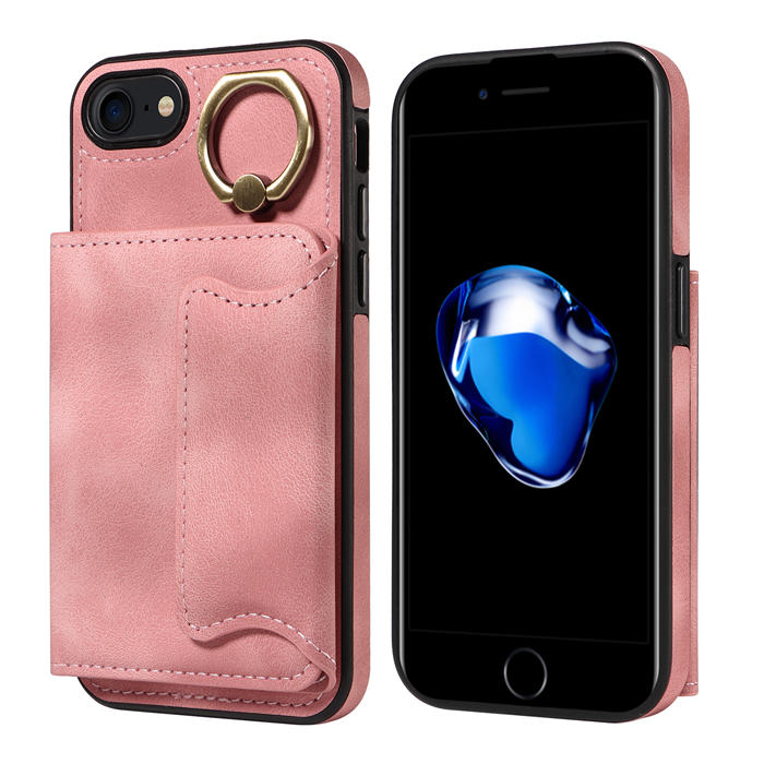 For iPhone 7/8/SE 2020/SE 2022 Card Holder Ring Kickstand Magnetic Closure Case