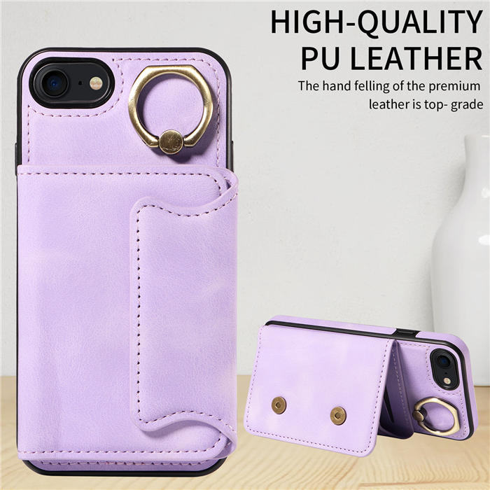 For iPhone 7/8/SE 2020/SE 2022 Card Holder Ring Kickstand Magnetic Closure Case