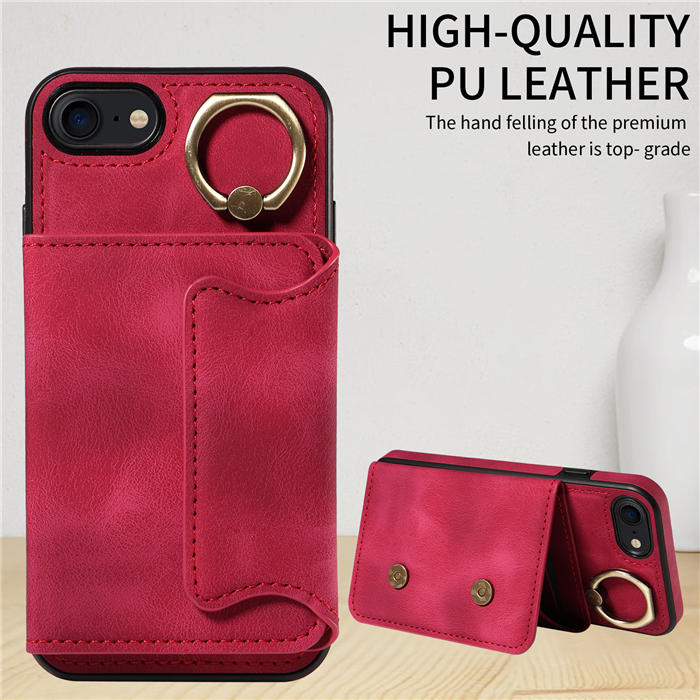 For iPhone 7/8/SE 2020/SE 2022 Card Holder Ring Kickstand Magnetic Closure Case