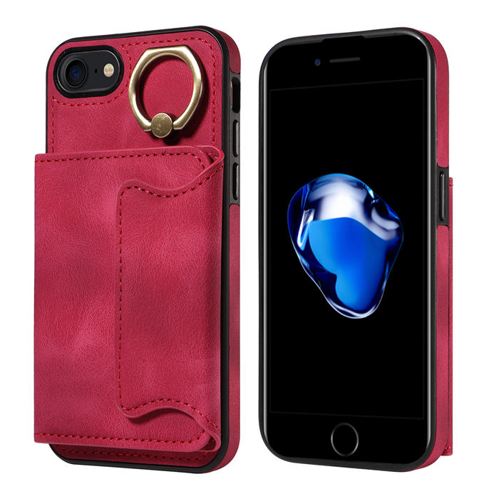 For iPhone 7/8/SE 2020/SE 2022 Card Holder Ring Kickstand Magnetic Closure Case