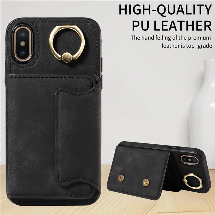 For iPhone X/XS Card Holder Ring Kickstand Magnetic Closure Case