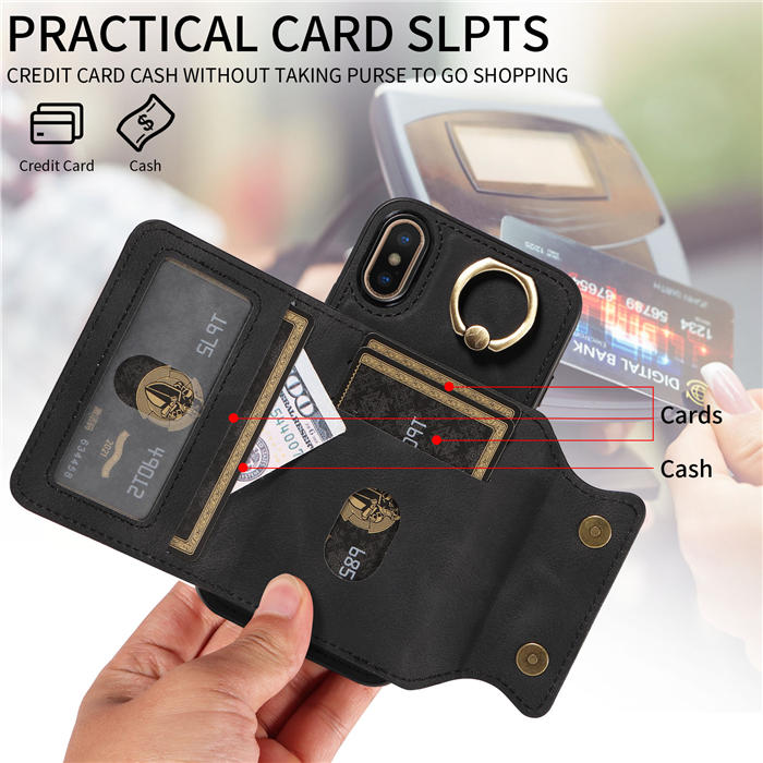 For iPhone X/XS Card Holder Ring Kickstand Magnetic Closure Case