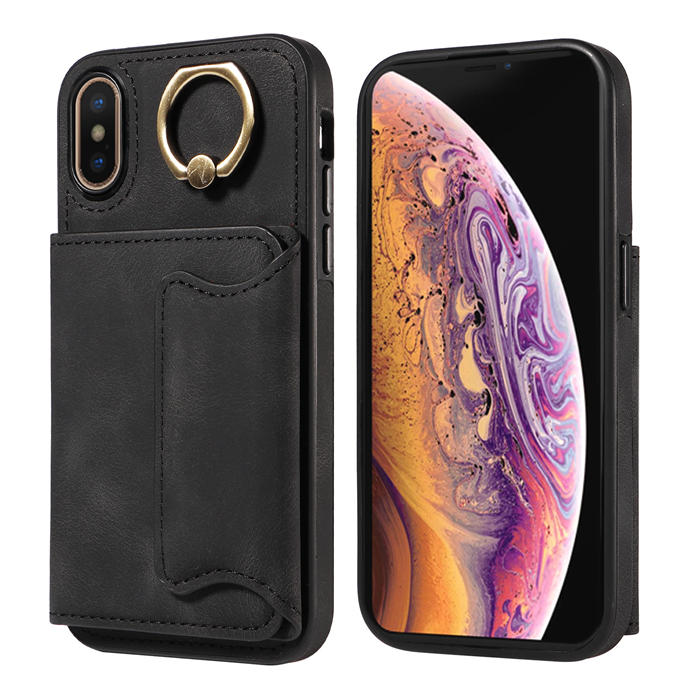 For iPhone X/XS Card Holder Ring Kickstand Magnetic Closure Case