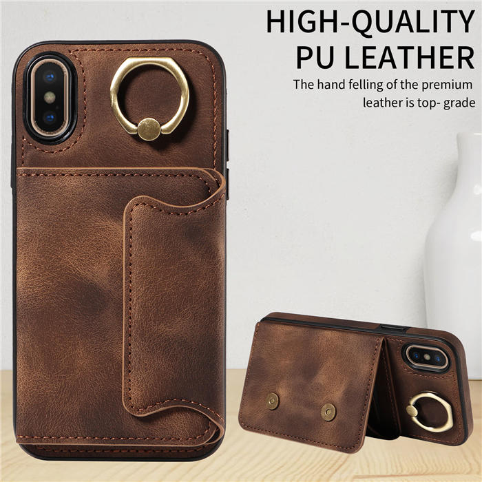 For iPhone X/XS Card Holder Ring Kickstand Magnetic Closure Case