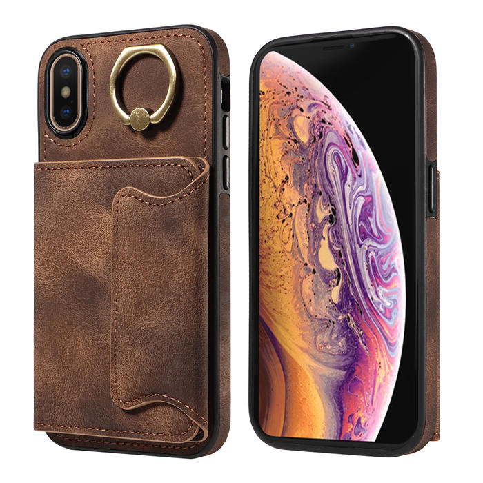 For iPhone X/XS Card Holder Ring Kickstand Magnetic Closure Case