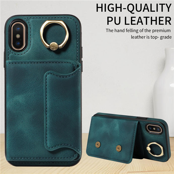 For iPhone X/XS Card Holder Ring Kickstand Magnetic Closure Case