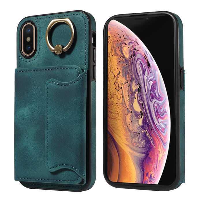 For iPhone X/XS Card Holder Ring Kickstand Magnetic Closure Case