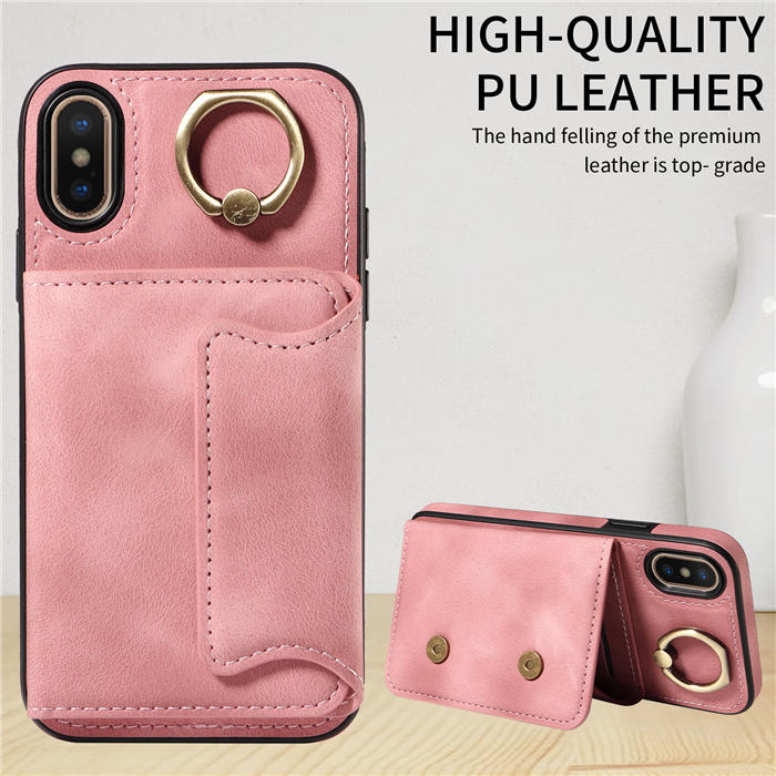 For iPhone X/XS Card Holder Ring Kickstand Magnetic Closure Case