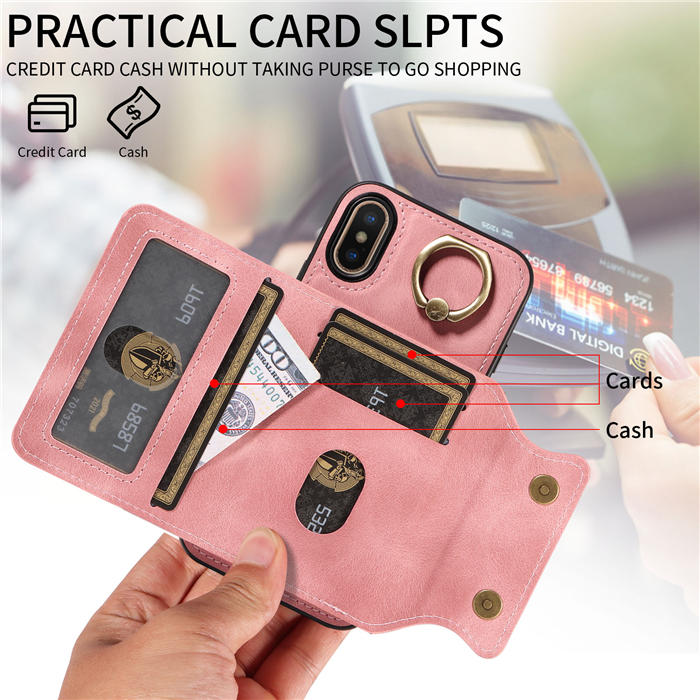 For iPhone X/XS Card Holder Ring Kickstand Magnetic Closure Case