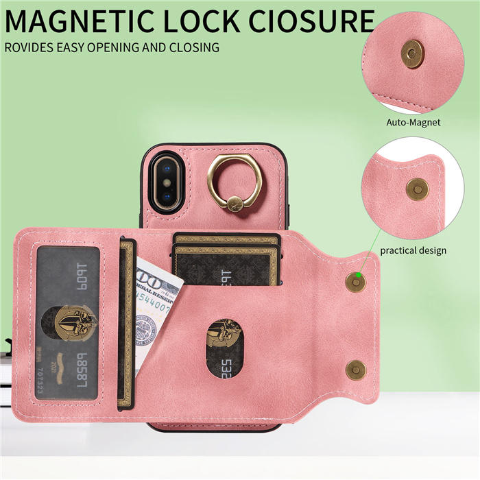 For iPhone X/XS Card Holder Ring Kickstand Magnetic Closure Case