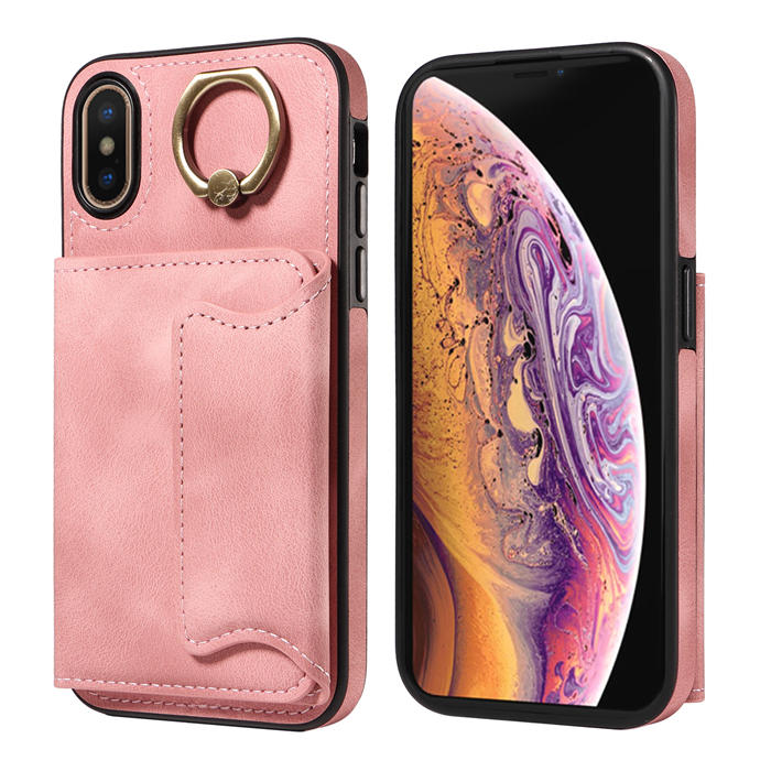 For iPhone X/XS Card Holder Ring Kickstand Magnetic Closure Case