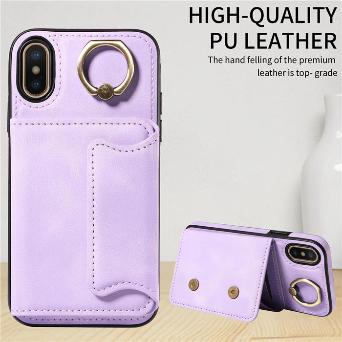 For iPhone X/XS Card Holder Ring Kickstand Magnetic Closure Case