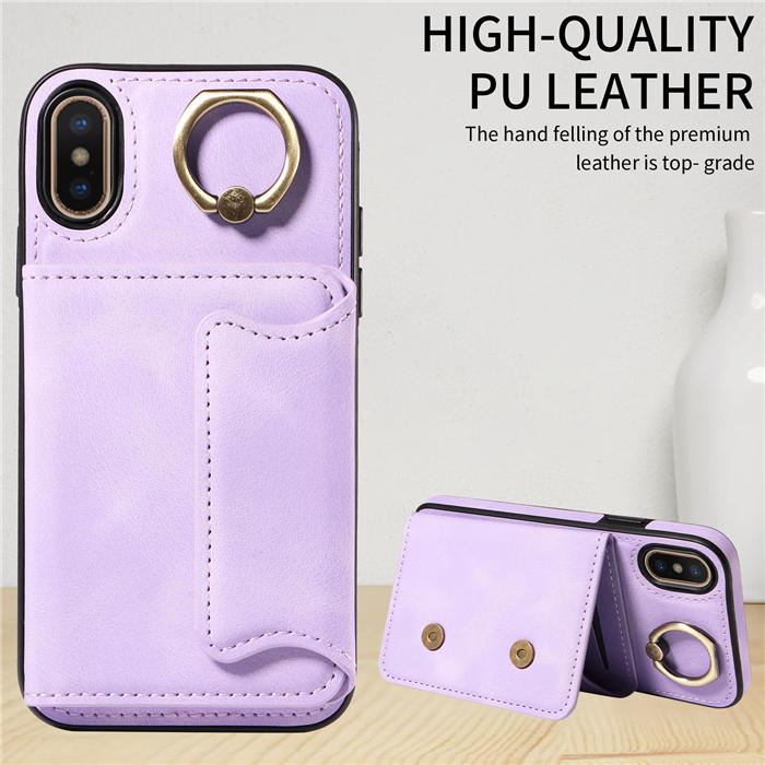 For iPhone X/XS Card Holder Ring Kickstand Magnetic Closure Case