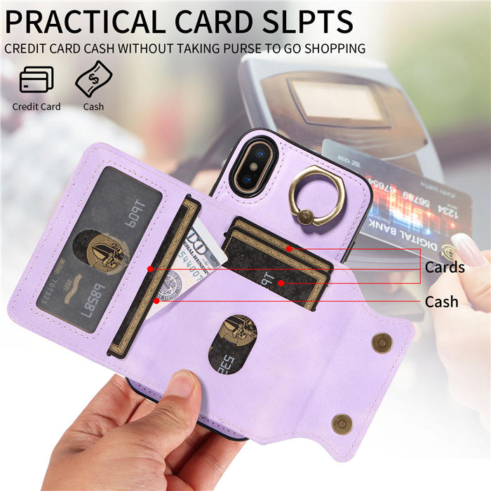 For iPhone X/XS Card Holder Ring Kickstand Magnetic Closure Case