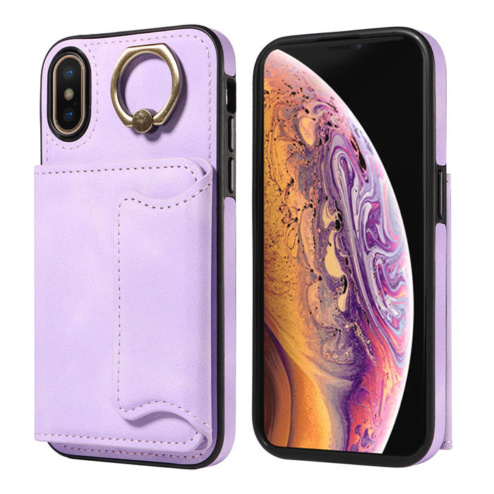 For iPhone X/XS Card Holder Ring Kickstand Magnetic Closure Case