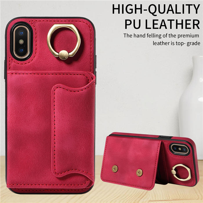 For iPhone X/XS Card Holder Ring Kickstand Magnetic Closure Case