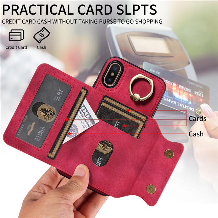 For iPhone X/XS Card Holder Ring Kickstand Magnetic Closure Case