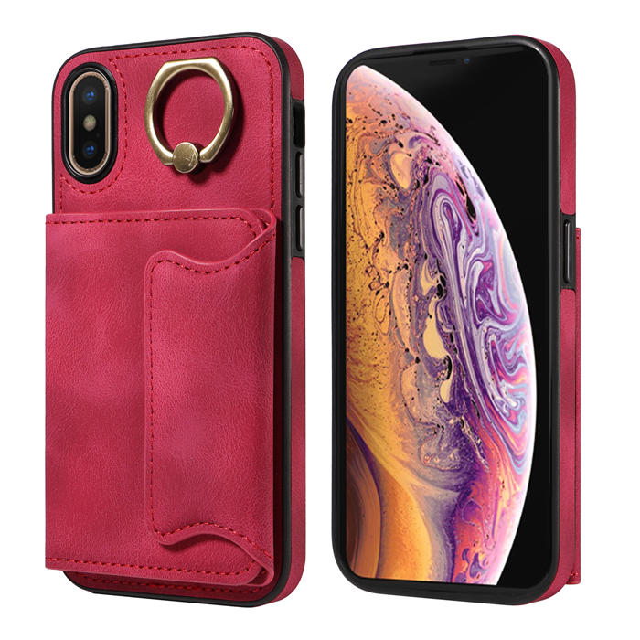 For iPhone X/XS Card Holder Ring Kickstand Magnetic Closure Case