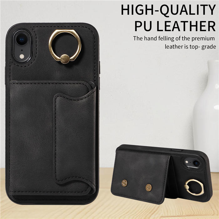 For iPhone XR Card Holder Ring Kickstand Magnetic Closure Case