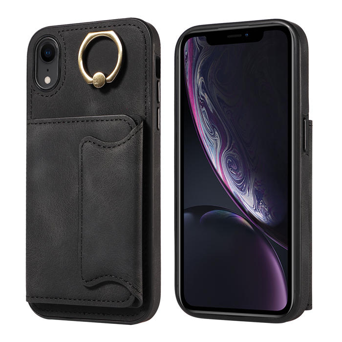 For iPhone XR Card Holder Ring Kickstand Magnetic Closure Case