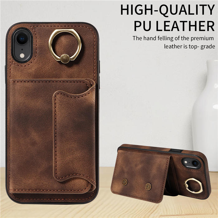 For iPhone XR Card Holder Ring Kickstand Magnetic Closure Case