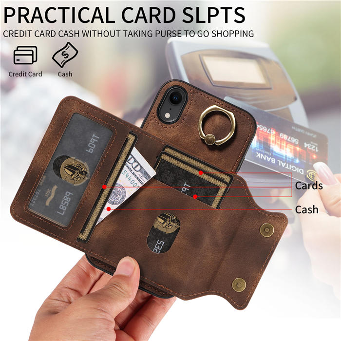 For iPhone XR Card Holder Ring Kickstand Magnetic Closure Case