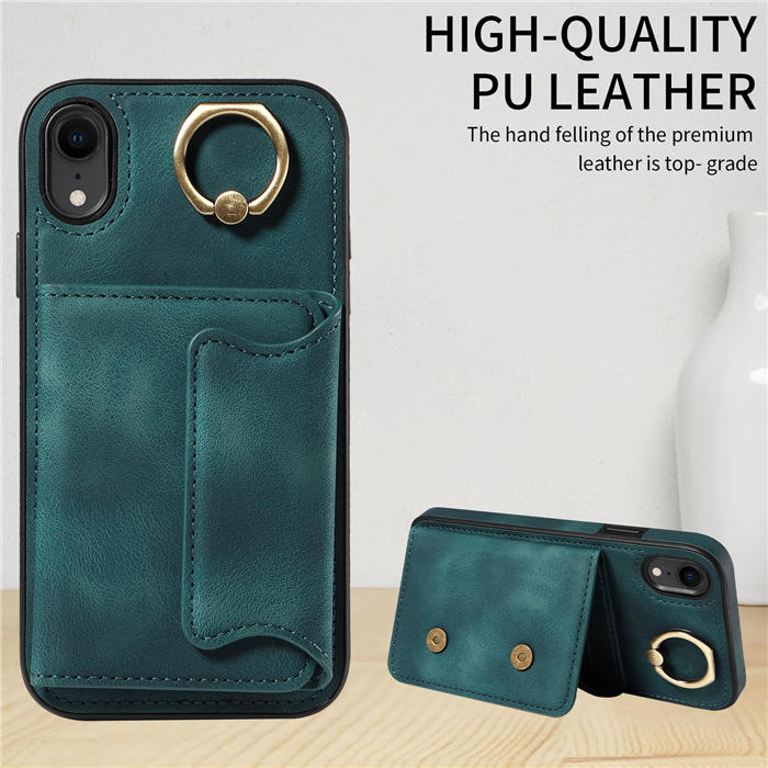 For iPhone XR Card Holder Ring Kickstand Magnetic Closure Case