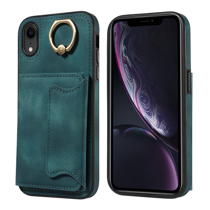 For iPhone XR Card Holder Ring Kickstand Magnetic Closure Case