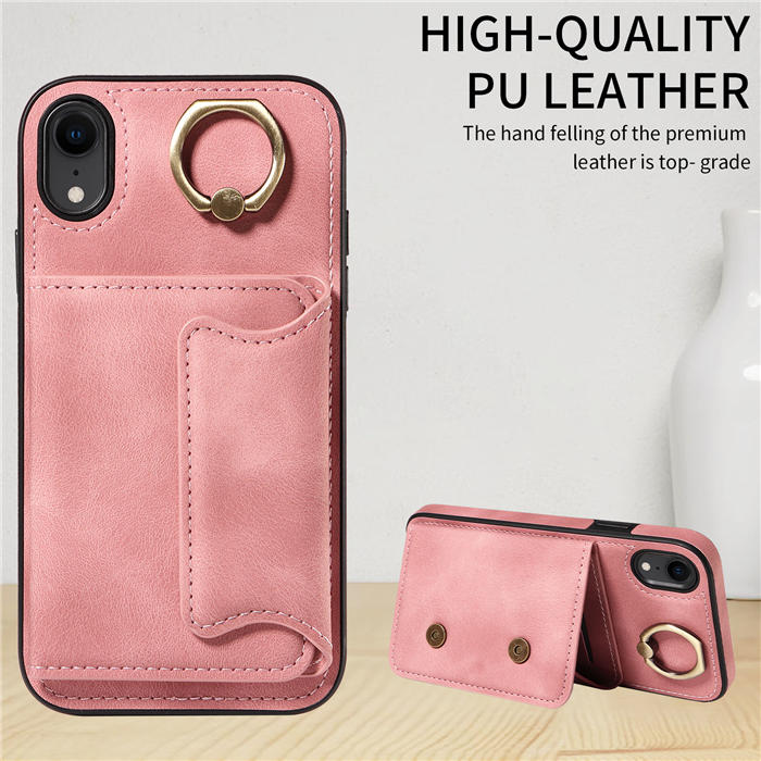 For iPhone XR Card Holder Ring Kickstand Magnetic Closure Case