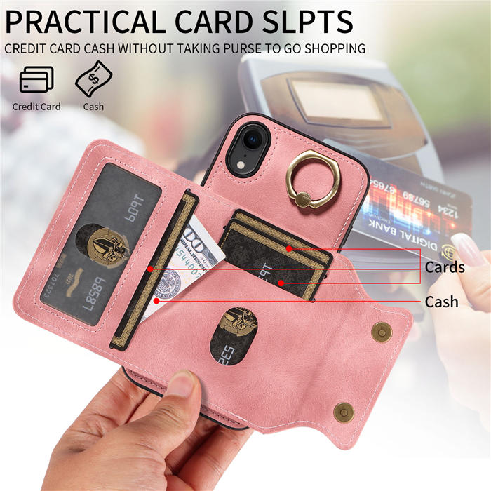 For iPhone XR Card Holder Ring Kickstand Magnetic Closure Case