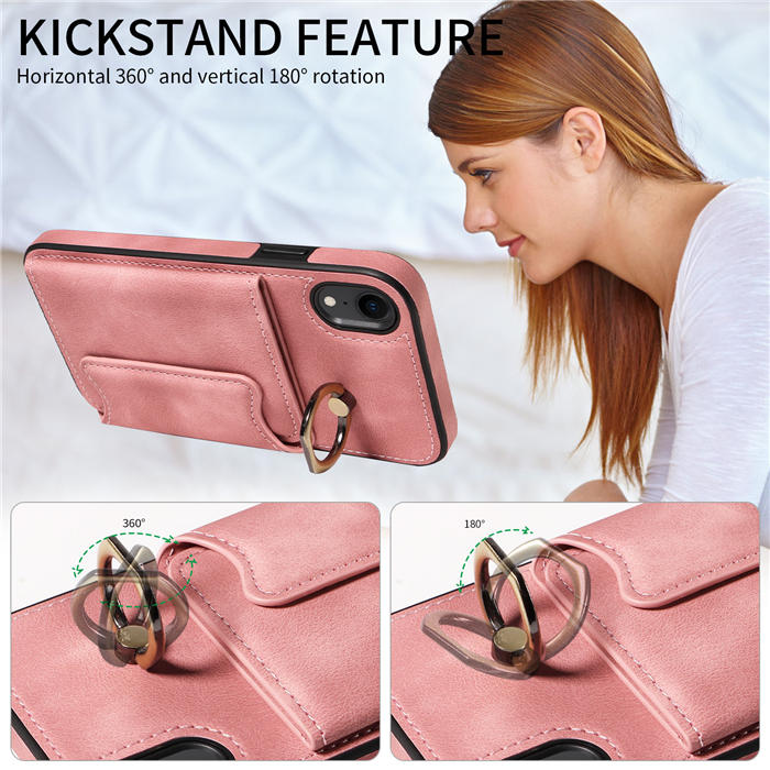 For iPhone XR Card Holder Ring Kickstand Magnetic Closure Case