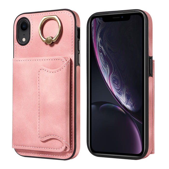 For iPhone XR Card Holder Ring Kickstand Magnetic Closure Case