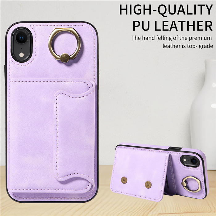 For iPhone XR Card Holder Ring Kickstand Magnetic Closure Case