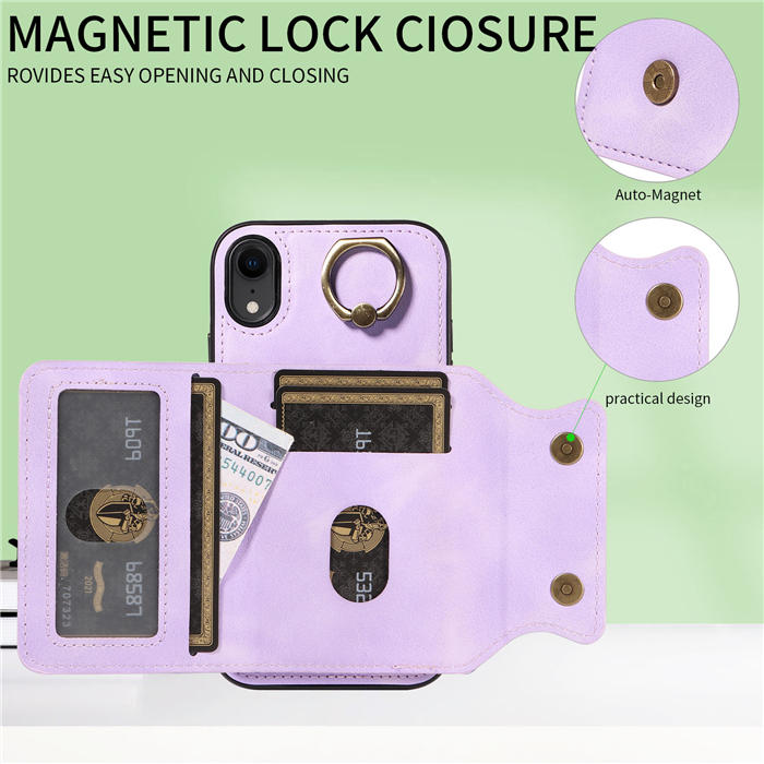 For iPhone XR Card Holder Ring Kickstand Magnetic Closure Case