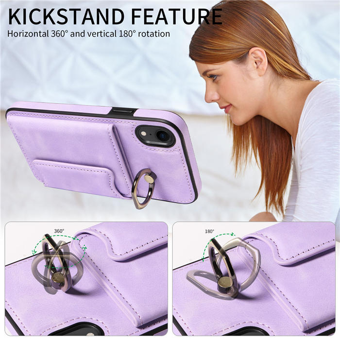 For iPhone XR Card Holder Ring Kickstand Magnetic Closure Case