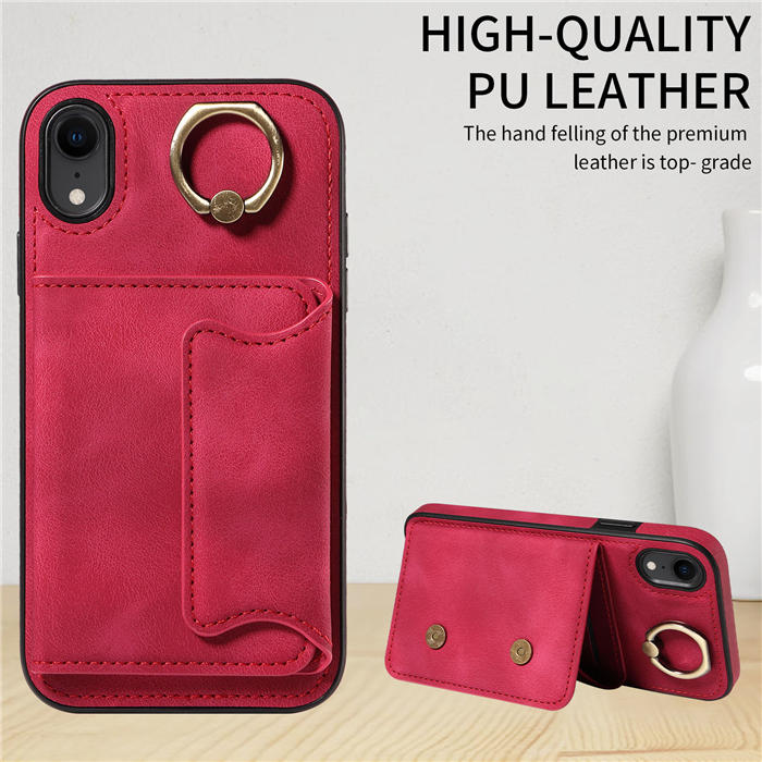 For iPhone XR Card Holder Ring Kickstand Magnetic Closure Case