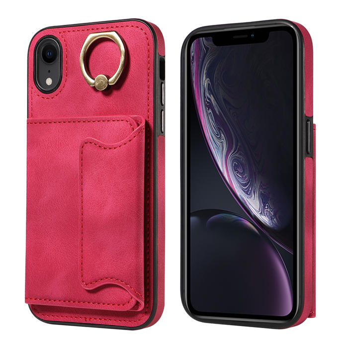 For iPhone XR Card Holder Ring Kickstand Magnetic Closure Case