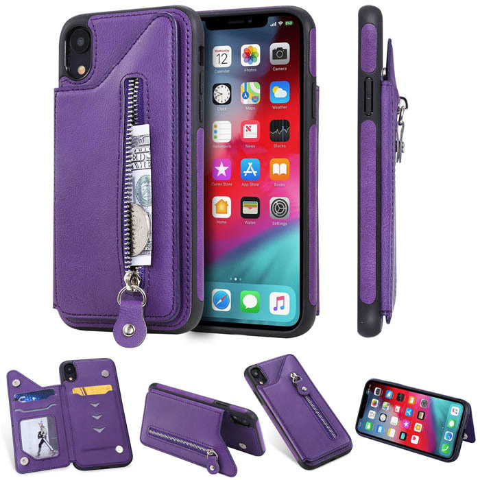 iPhone XR Wallet Magnetic Kickstand Shockproof Cover Purple