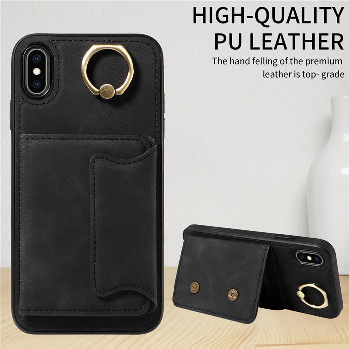 For iPhone XS Max Card Holder Ring Kickstand Magnetic Closure Case