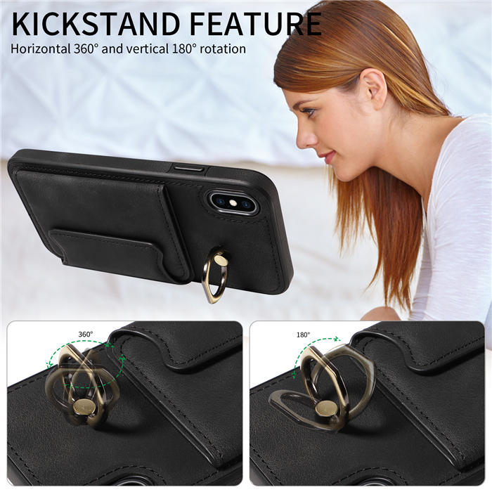 For iPhone XS Max Card Holder Ring Kickstand Magnetic Closure Case