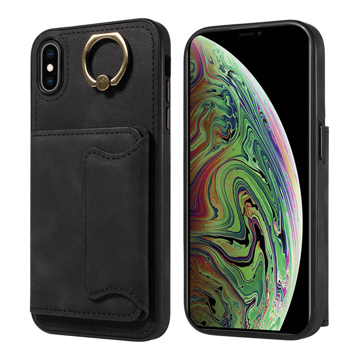 For iPhone XS Max Card Holder Ring Kickstand Magnetic Closure Case