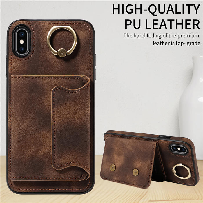 For iPhone XS Max Card Holder Ring Kickstand Magnetic Closure Case