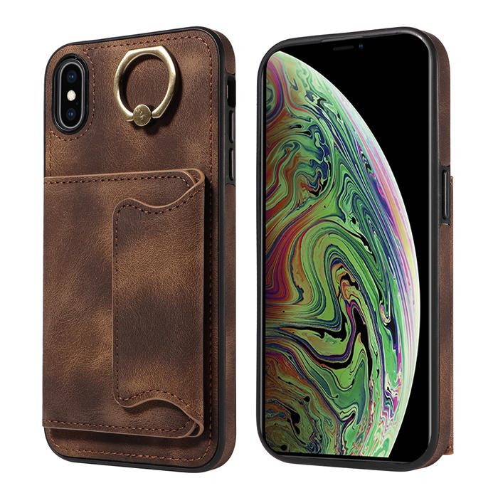 For iPhone XS Max Card Holder Ring Kickstand Magnetic Closure Case